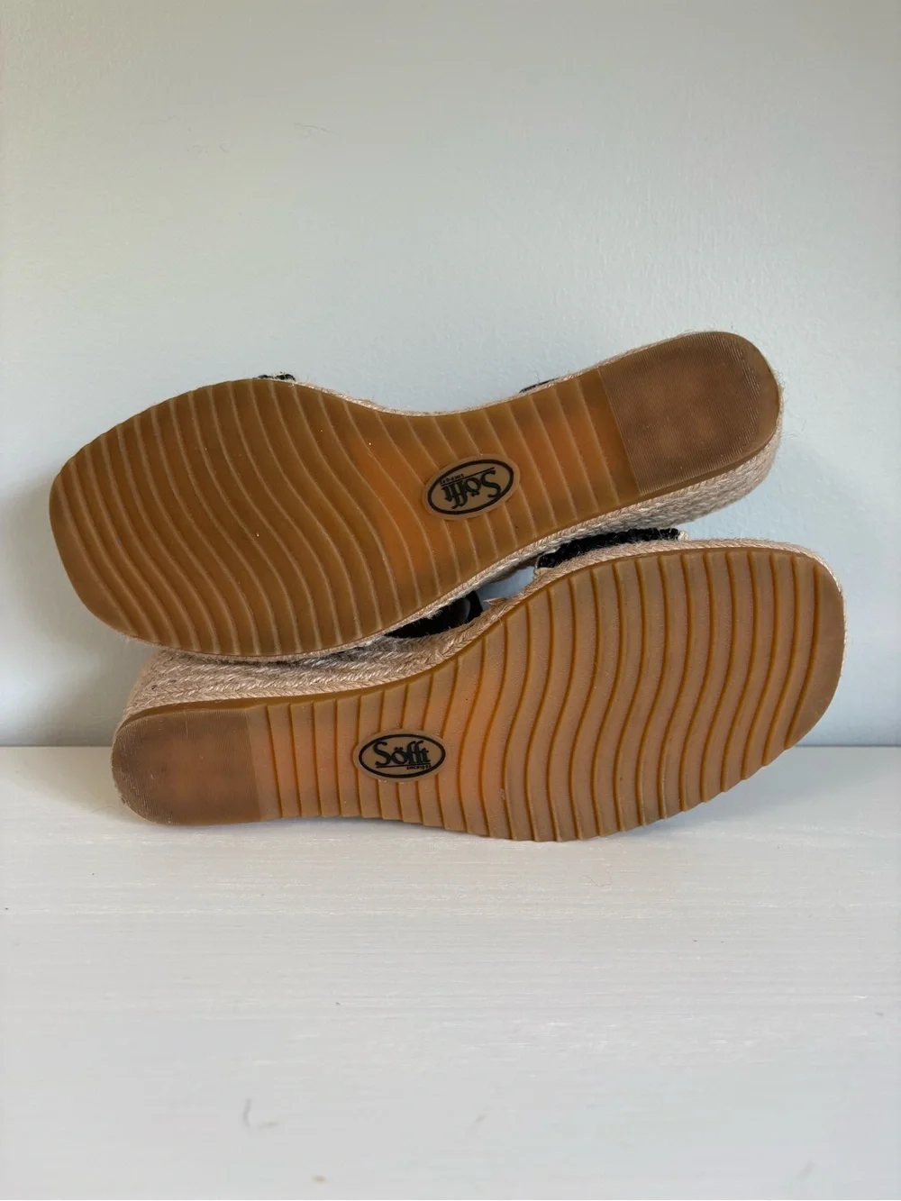 Sofft Inez Black Woven Leather Espadrille Wedge Sandals Size 10 Whipstitch